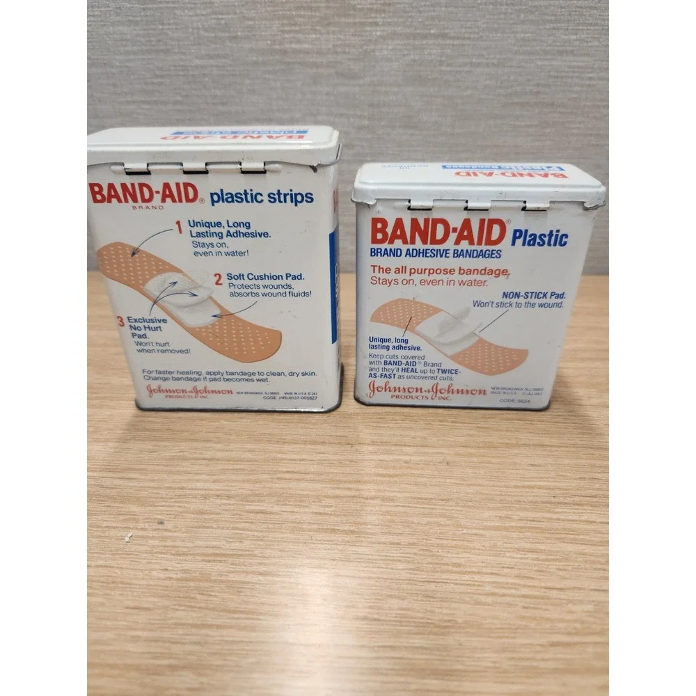 Vintage Lot Of 2 Band-Aid Metal Boxes Tins Johnson & Johnson Made In USA
